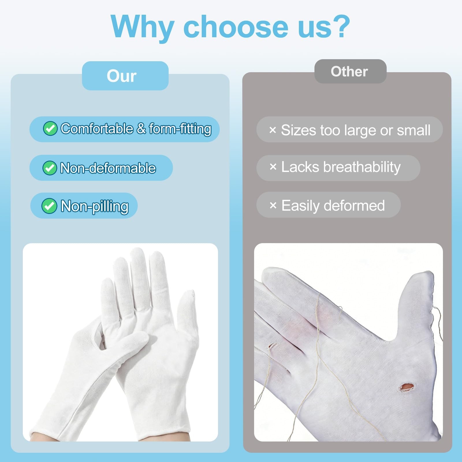 ZYFOTZUN 12Pack White Cotton Gloves, NightTime Moisturizing, Soft, Unisex