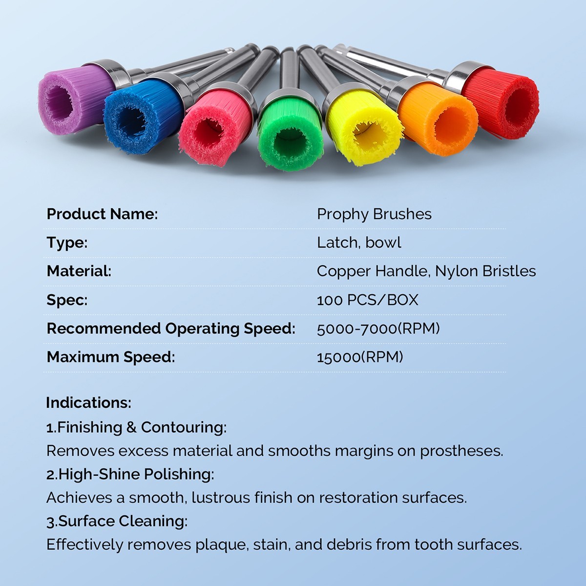 100pcs Dental Nylon Colored Soft Bowl Polishing Flat Tapere Prophy Brushes Latch