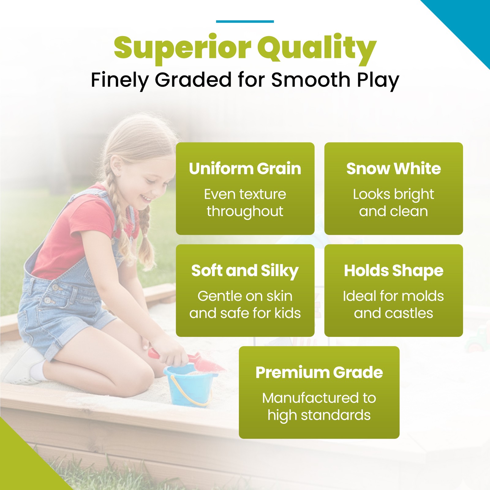 US Silica Snow White Comfortable Play Sand for Sand Tables, White, 50 Pound Bag