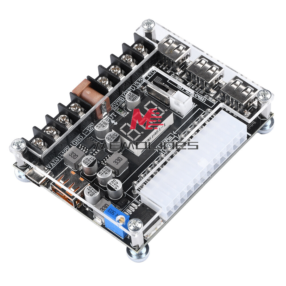 20/24Pin ATX Power Supply Breakout Board Adjustable Voltage Module + Case USA