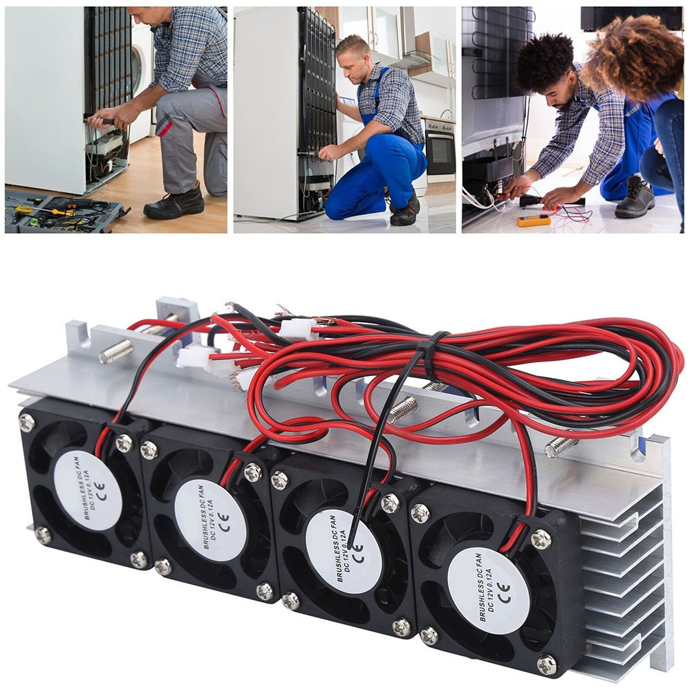 4 Chip Refrigerator Thermoelectric Peltier Cooler Water Cooling Device 12V/288W