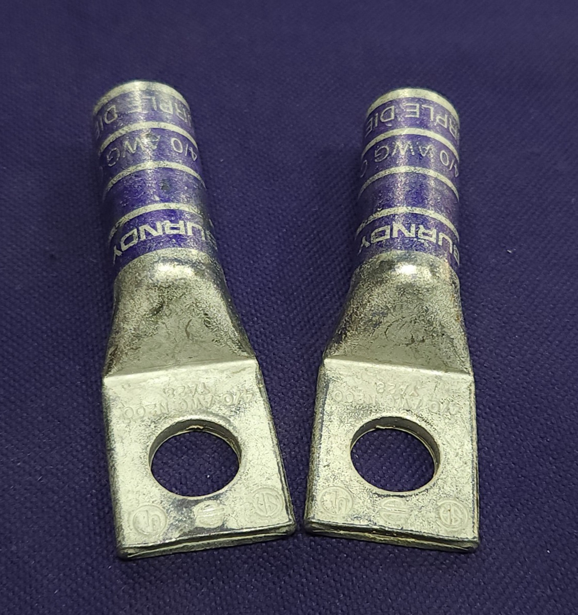 Lot of 2 Used Burndy YA28-L4 Compression Lugs 4/0 AWG N200 Purple Die 15