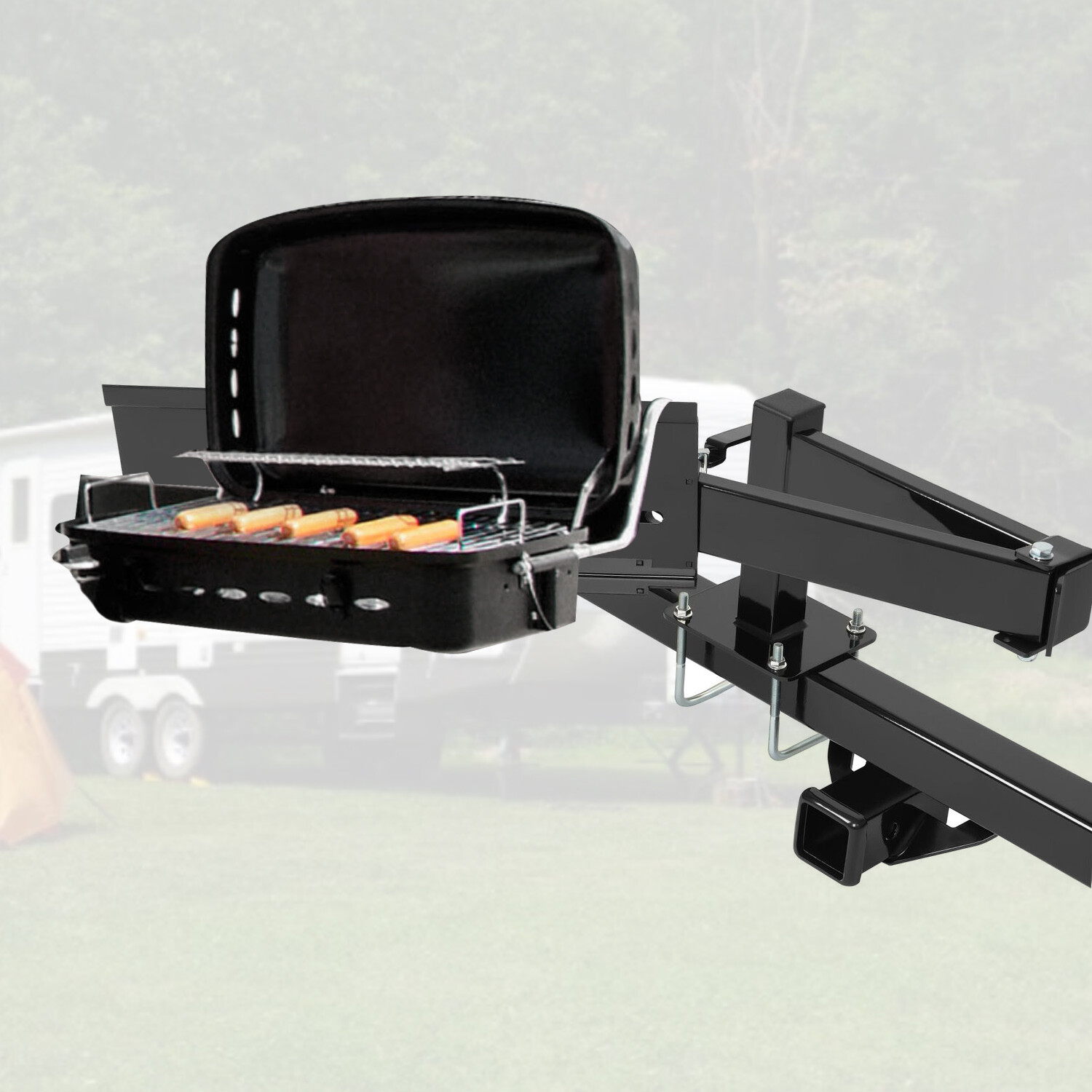 Quick Products Steel Bumper-Mounted Swing Arm Assembly For Grilling Tailgating