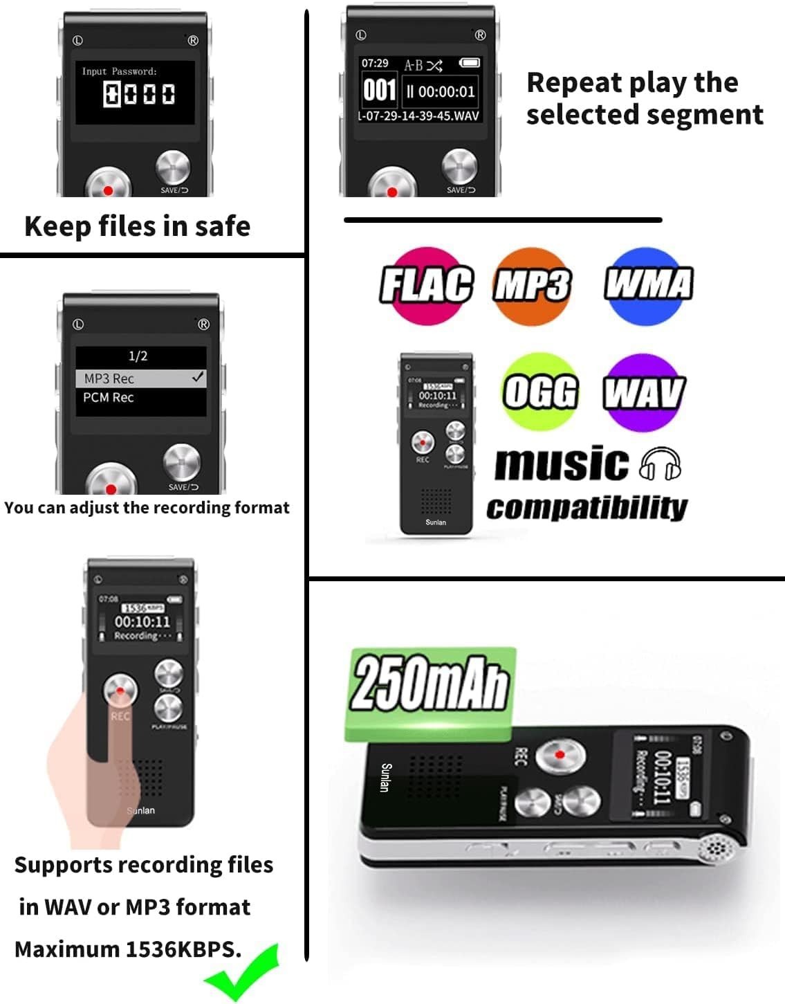 High-Quality Digital Voice Recorder – 1536kbps with Voice Activation & Playback
