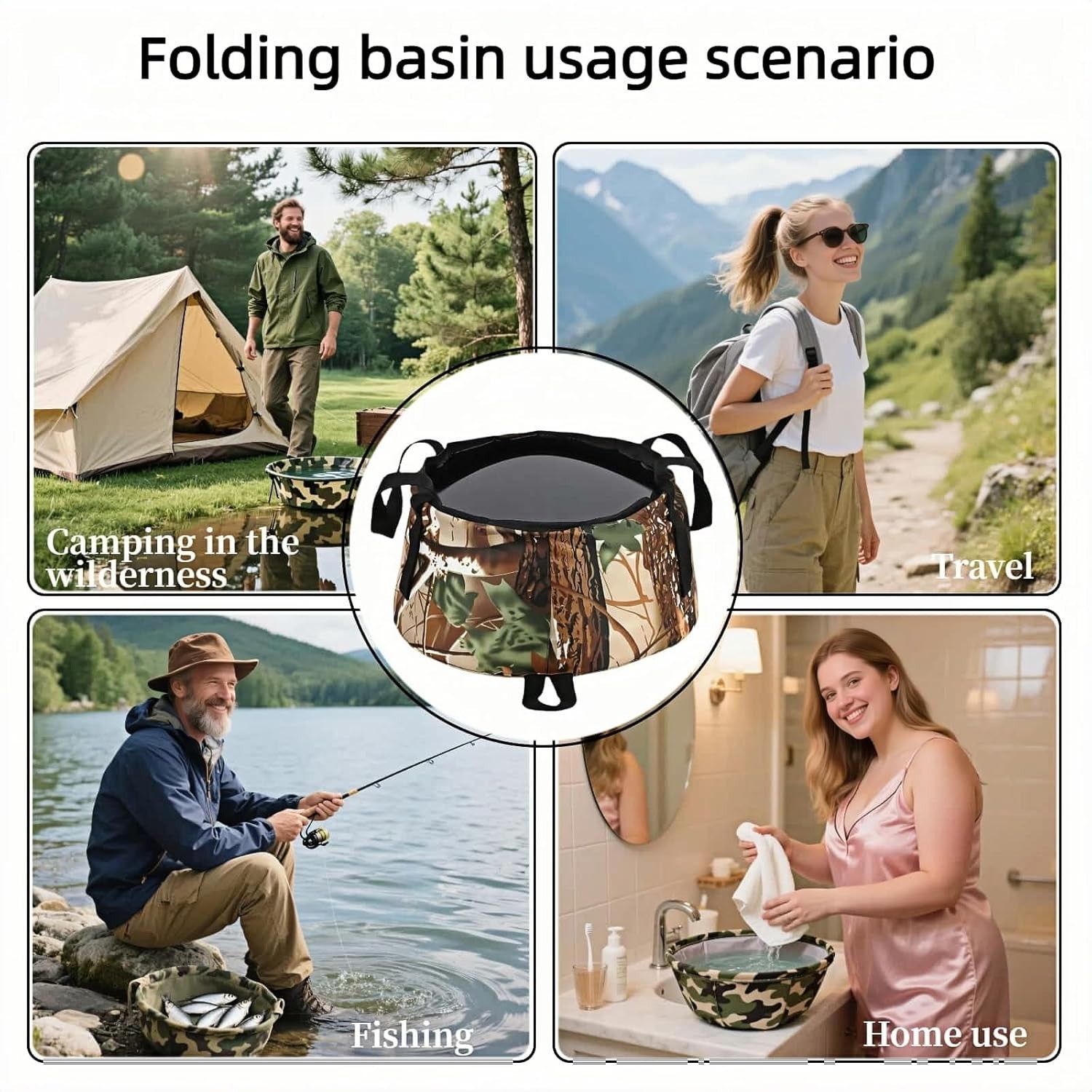 Multi-Use Foldable Sink Basin – Lightweight Camouflage Bucket for Outdoor Fun