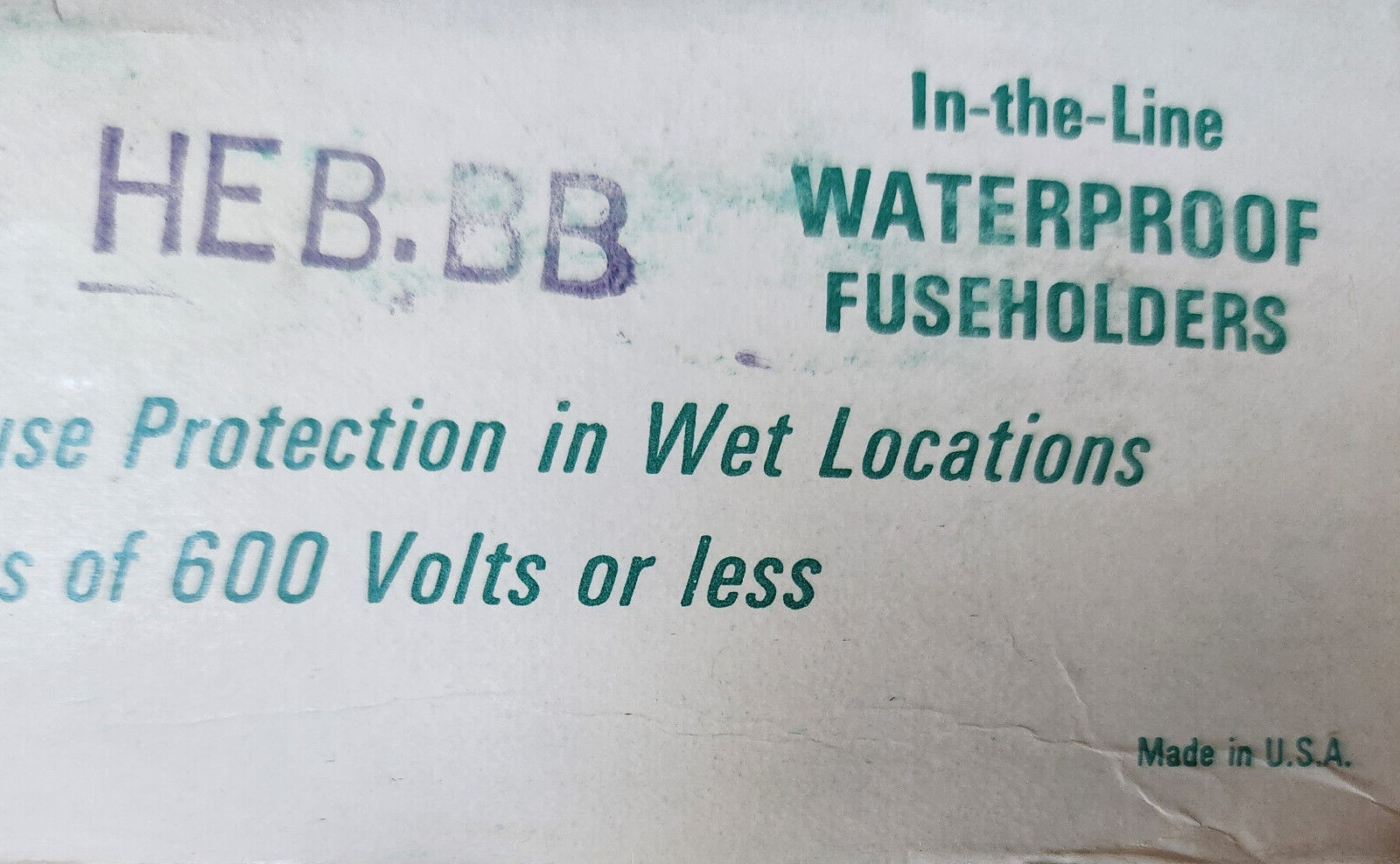 BUSSMAN TRON In-the-Line WATERPROOF FUSEHOLDER 30 AMP 600 VOLTS HEB-BB
