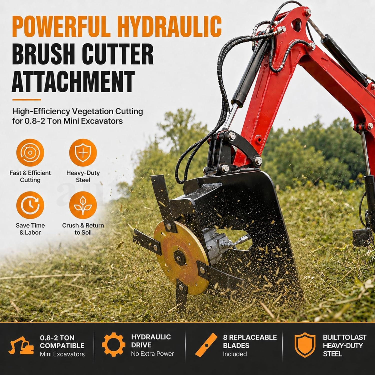 Hydraulic Grass Cutter Mower Attachment For 1-1.5ton Mini Excavator Attachment