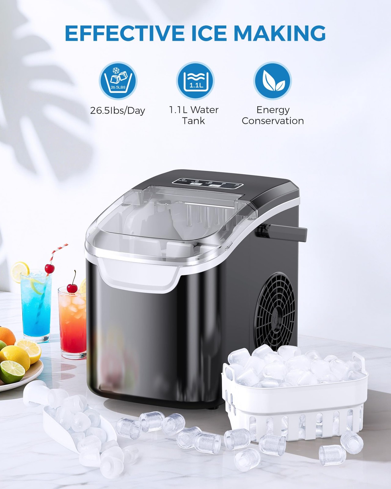 Ice Maker Countertop, Portable Ice Machine with Self-Cleaning, 26.5 lbs/24Hrs…