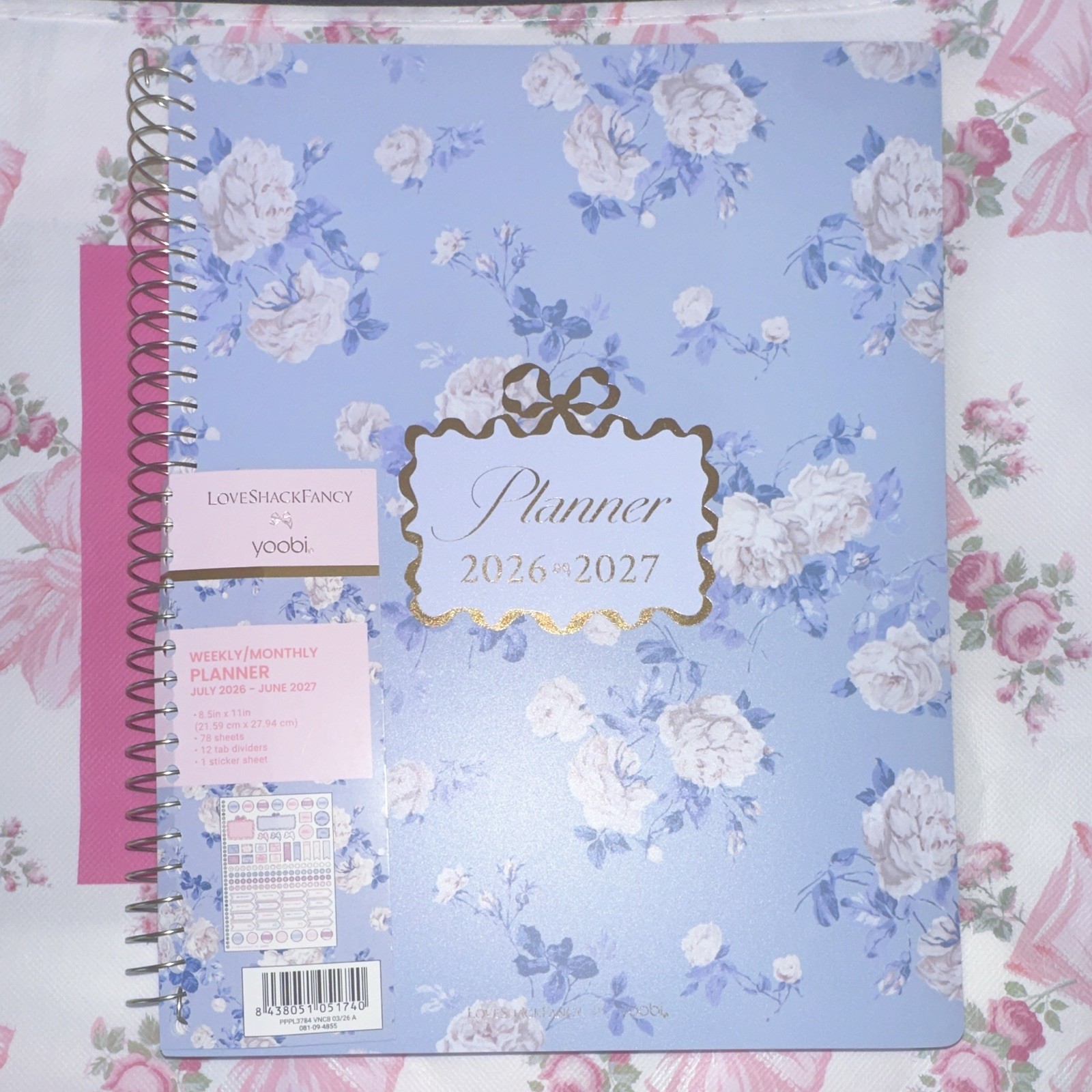 LoveShackFancy x yoobi Planner 2026-2027 Weekly/Monthly Floral Spiral