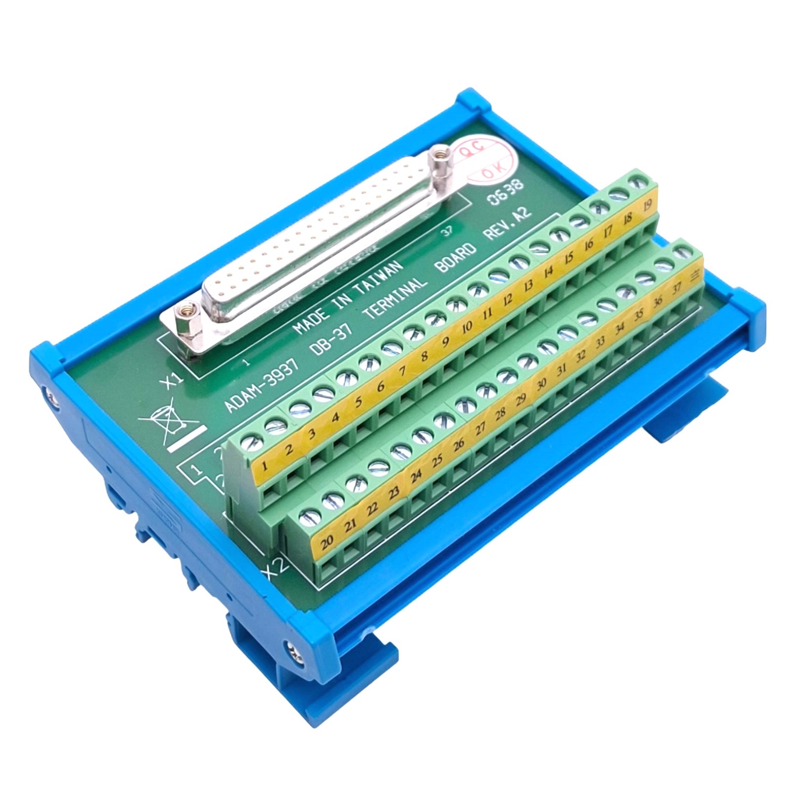 Advantech ADAM-3937 DB-37 Terminal Board, 37-Pole DB37F, DIN Rail Mount