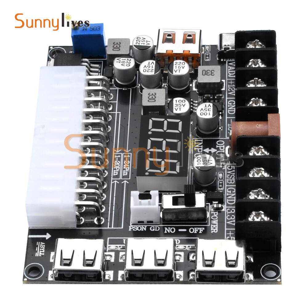 20Pin 24Pin ATX Power Supply Breakout Board Adjustable Voltage Module + Case DIY