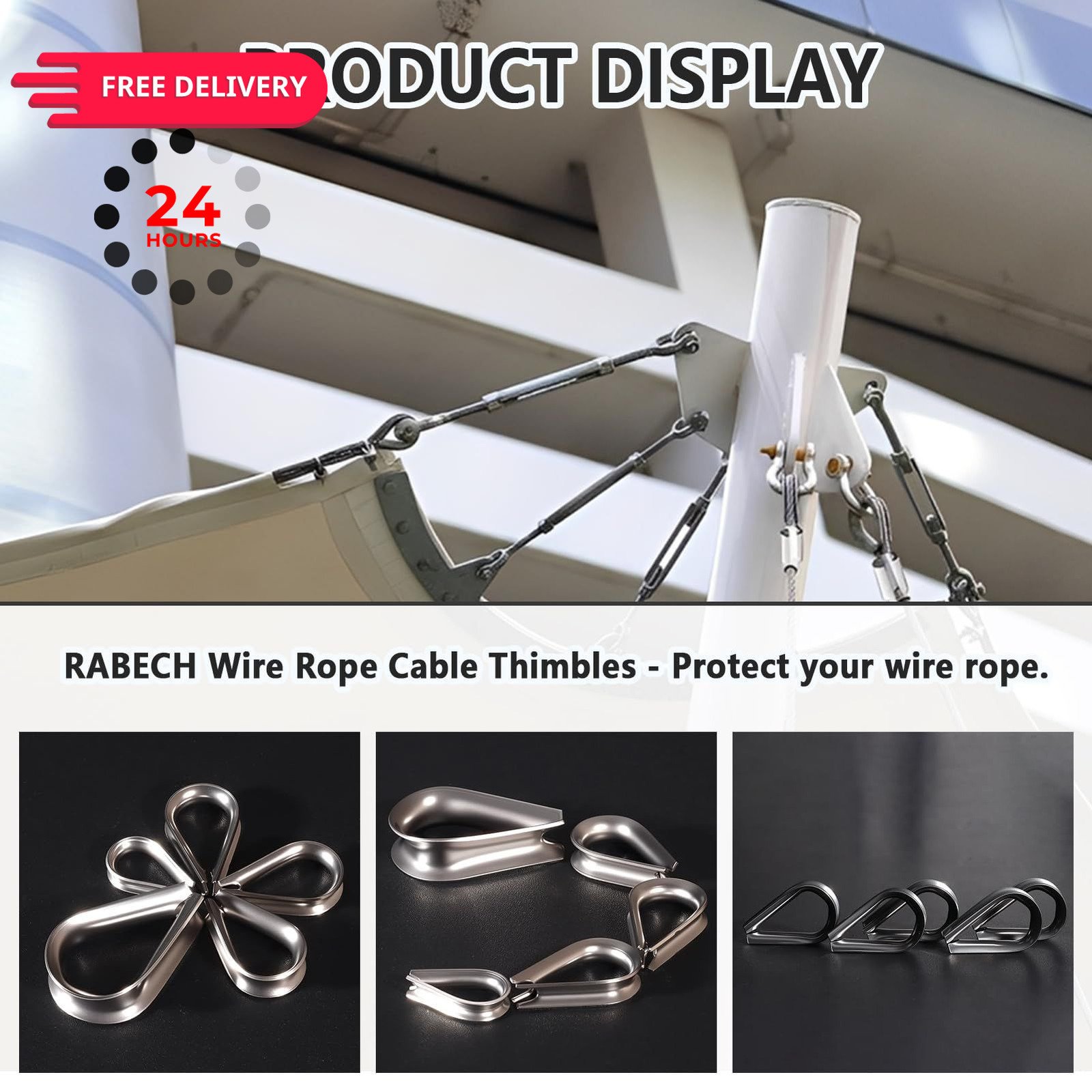 RABECH M3 1/8 Inch Wire Rope Thimble 1/8″ Stainless Steel Thimbles for Wire…