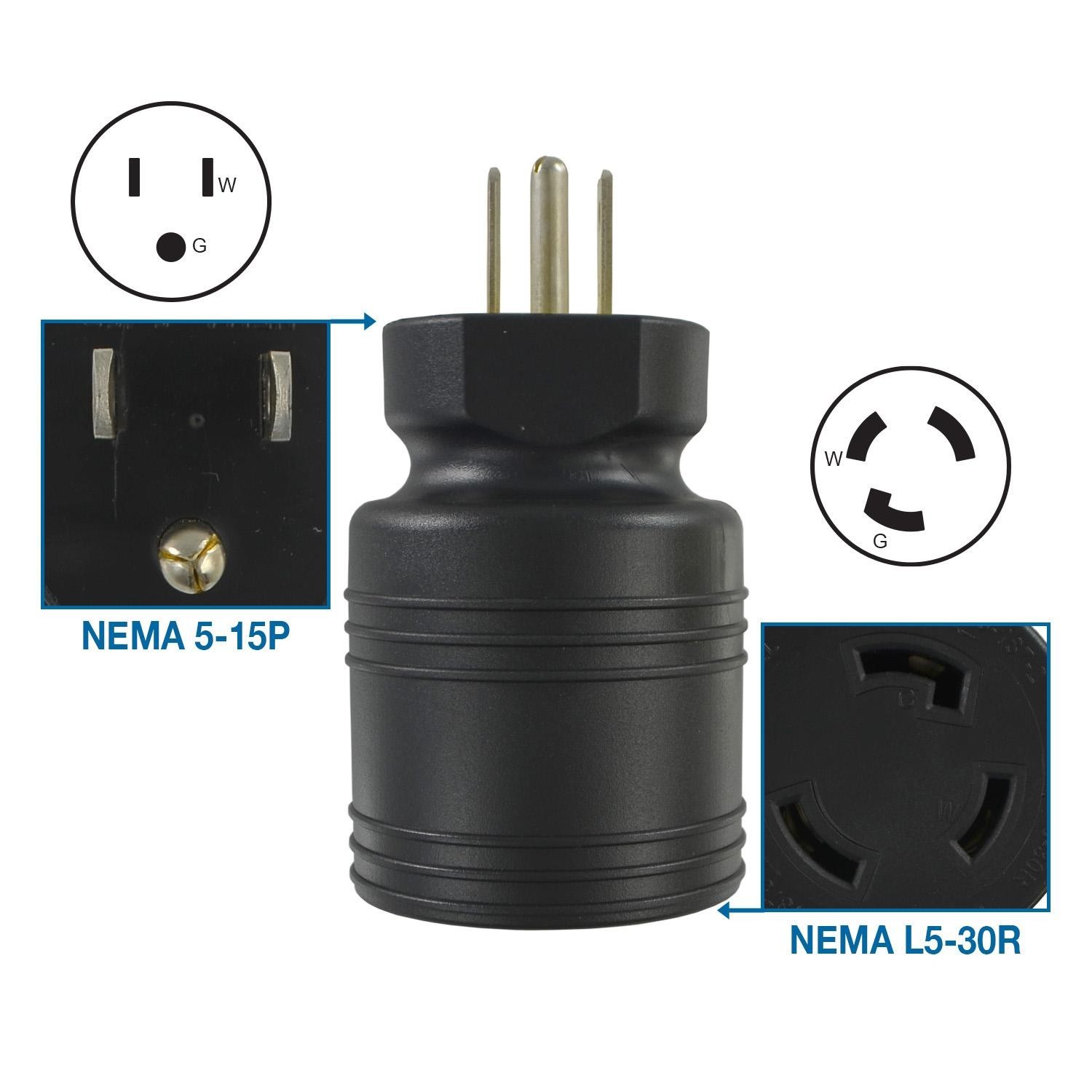 Conntek 30222-BK Plug Adapter NEMA 5-15P to L5-30R