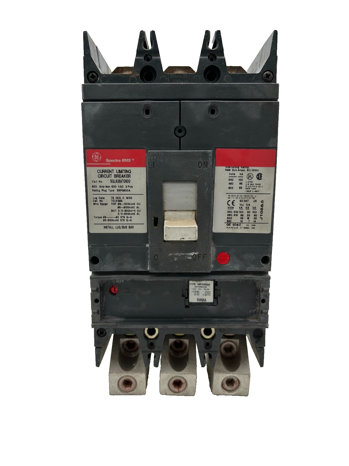 GE SGLA36AT0600 Spectra RMS Circuit Breaker 600A 3-Pole 600VAC