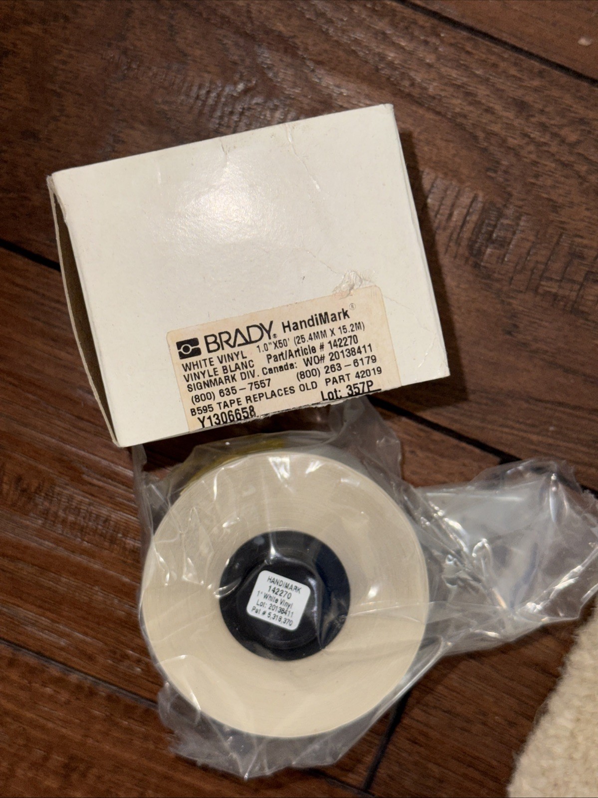 BRADY HANDIMARK 142270 B-595 WHITE VINYL 1.0X50 25.4MX15.2M LABEL TAPE Free Ship