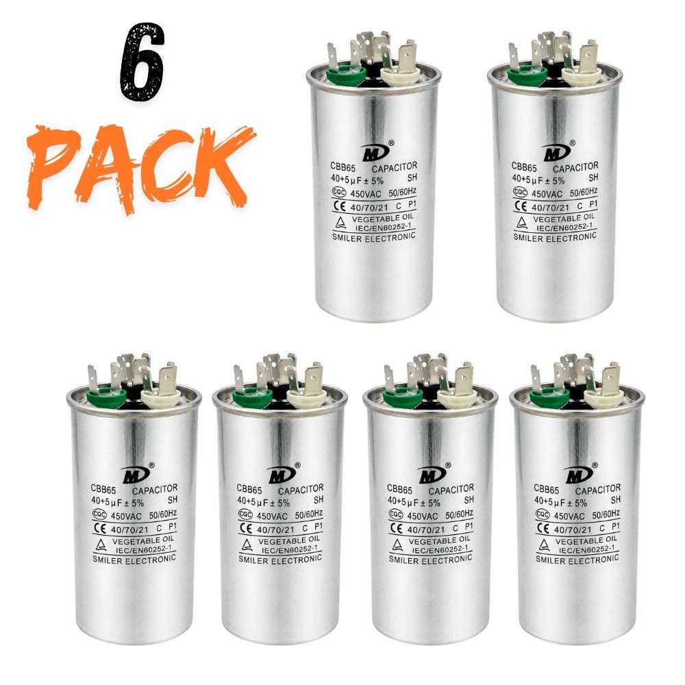 6 Pk – Air Conditioner Capacitor 40+5 uF (MFD) 370 or 440 VAC Dual Run Capacitor
