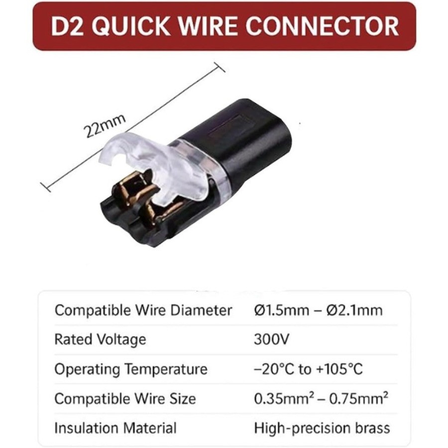 50PCS Double Wire Plug in Connector Low Voltage LED Strip Lighting DIY 2 Pin DIY