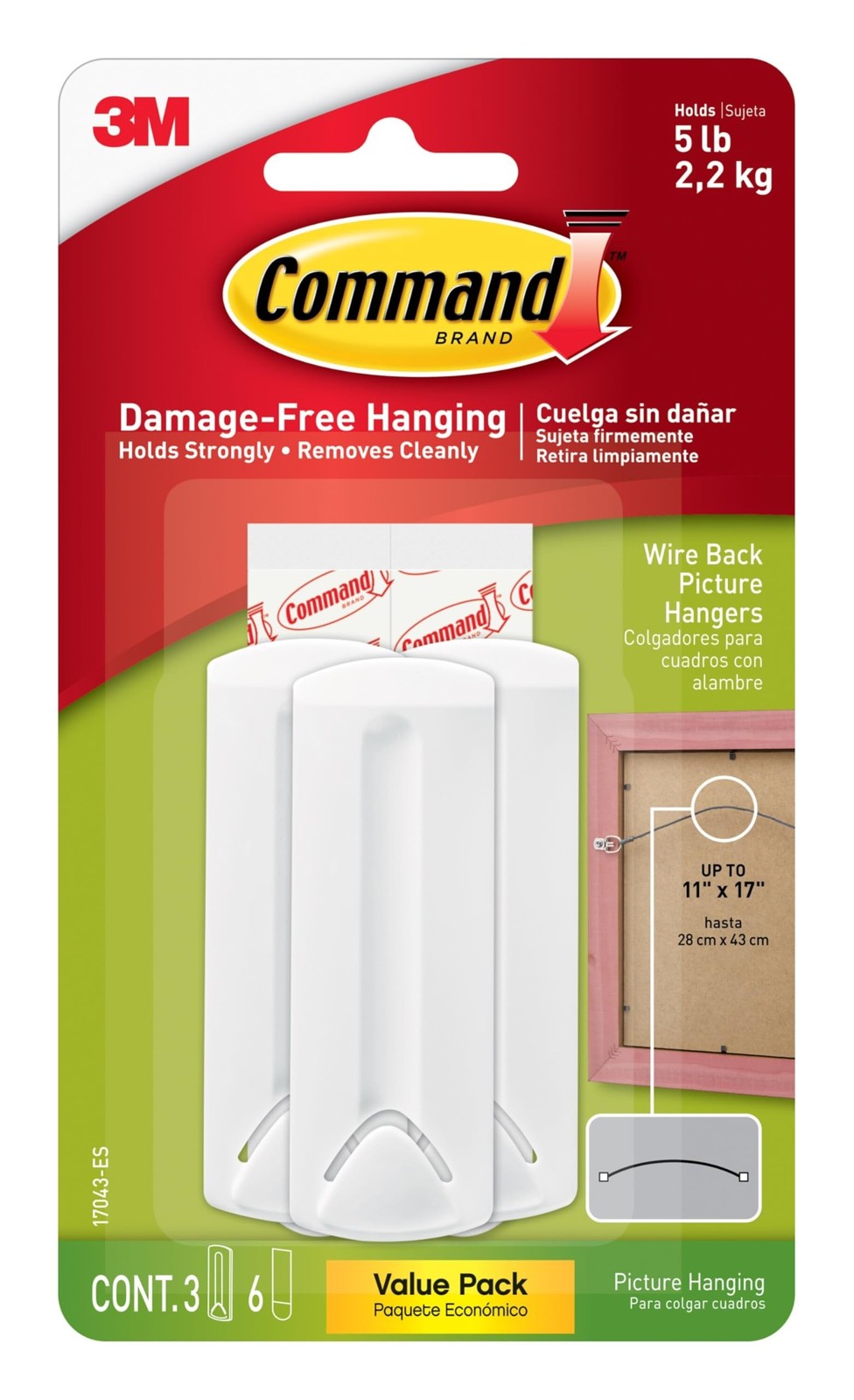 Command 5 lb Wire Back Picture Hangers, 3 Wire Back Hangers and 6 Command Str…