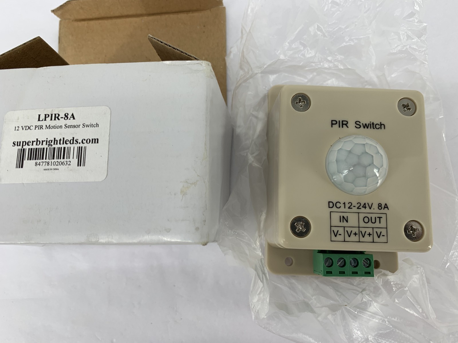 LP1R-8A 12VDC Passive Infrared (PIR) Motion Sensor Switch DC12-24VAC 8A Load
