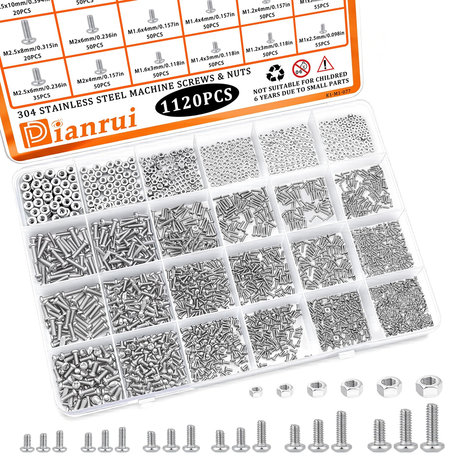 1120PCS 304 Stainless Steel Metric Micro Screws Nuts Assortment, M1/M1.2/M1.4…