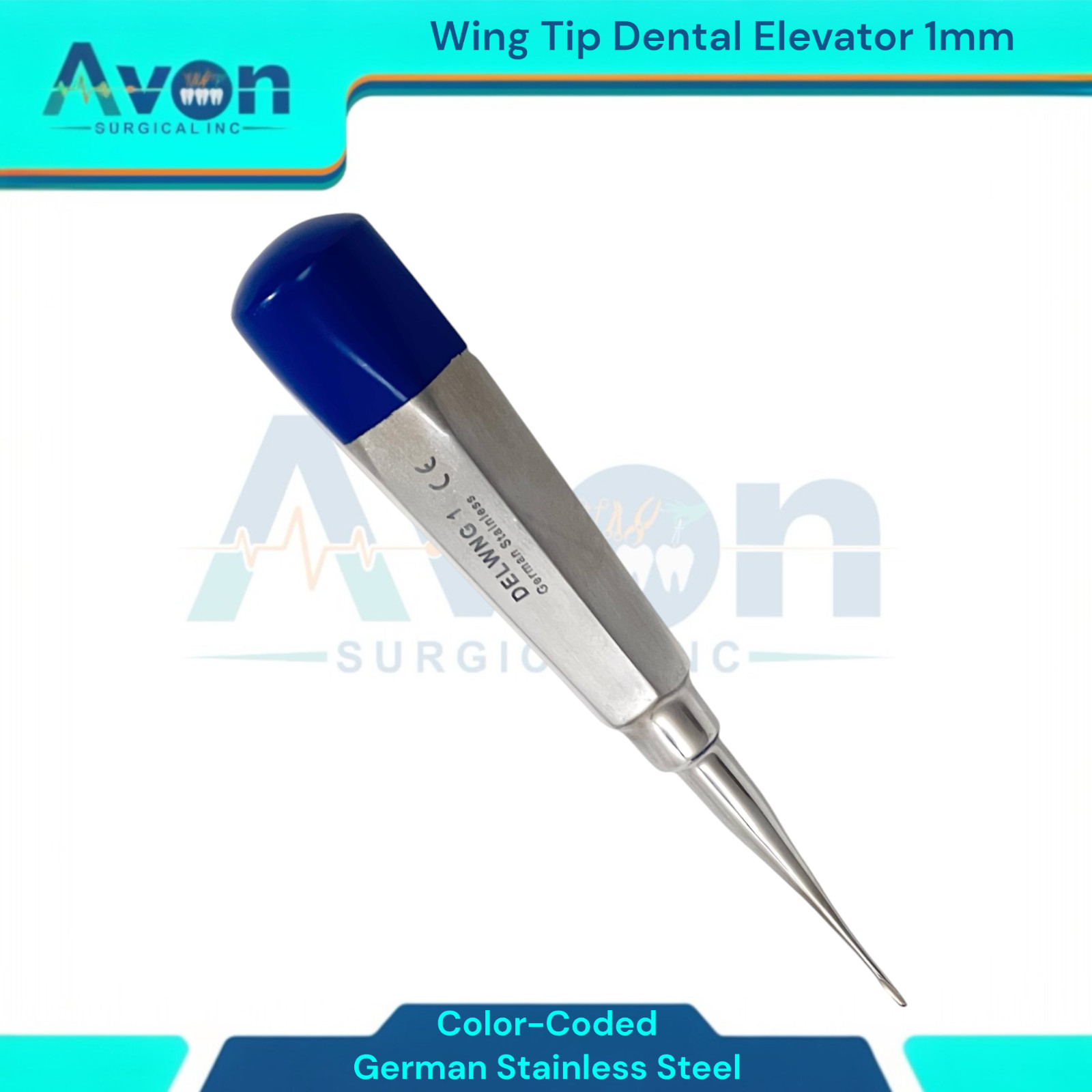 1mm Wing Tipped Dental Veterinary Tooth Elevator Pick, Straight, Colored Handle
