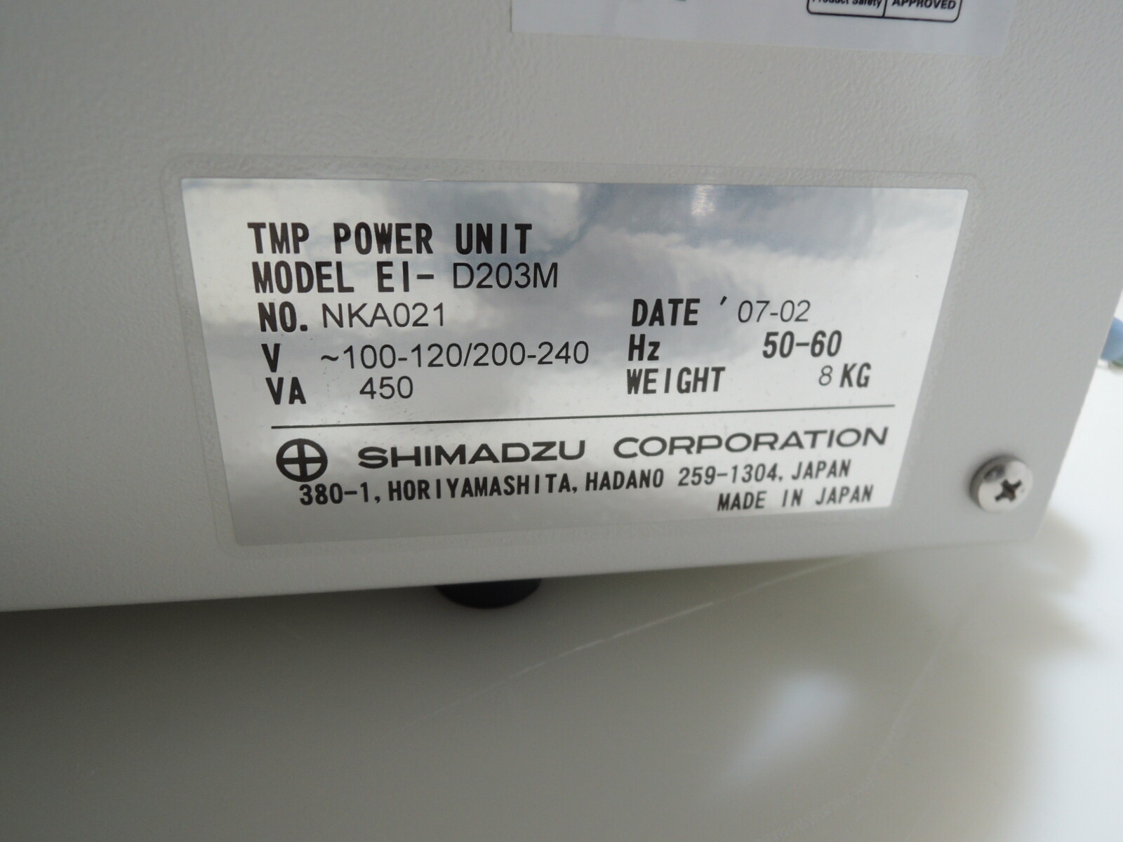 SHIMADZU Turbo Pump TMP-203M-G1 & TMP Power Unit EI-D203M & Cable