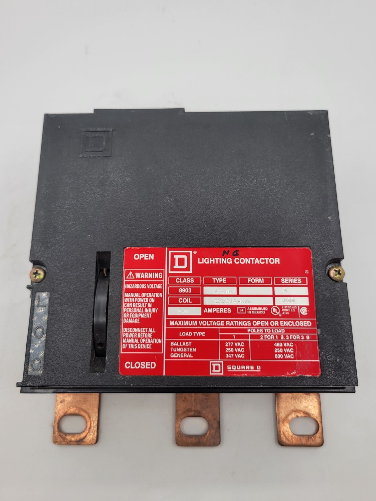 Square D 8903 PBV11B Lighting Contactor 200A 3P 600V 120/208V Coil Series A