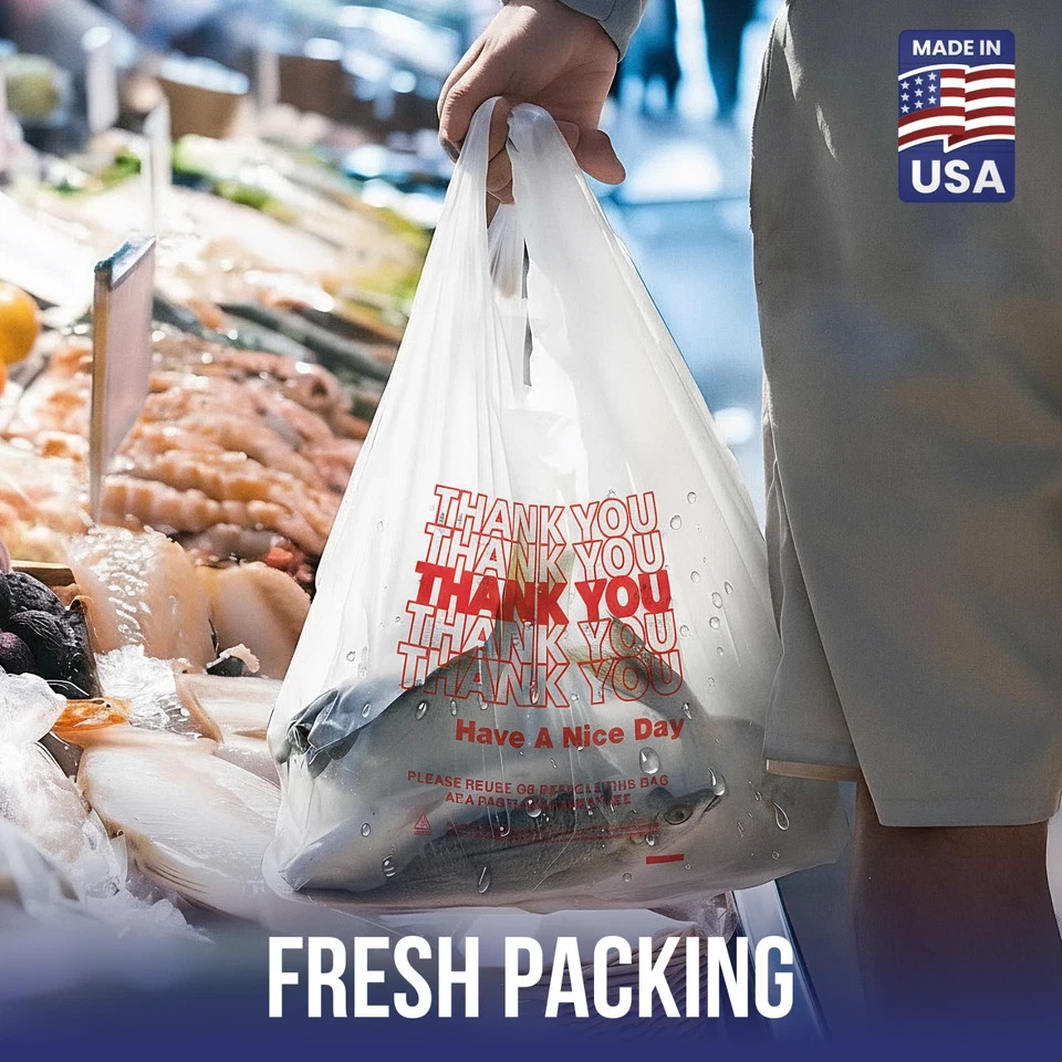 Thank You Plastic T-Shirt Bags 11.5×6.5×21 for Grocery Retail Shopping Carry Out