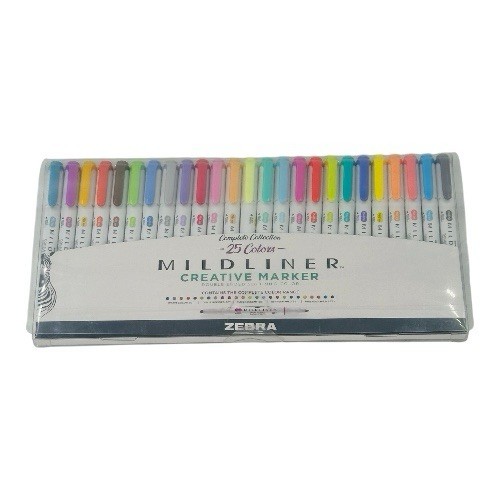 25 Count Zebra Mildliner Dual-Tip Marker Chisel Tip & Bullet Tip Assorted