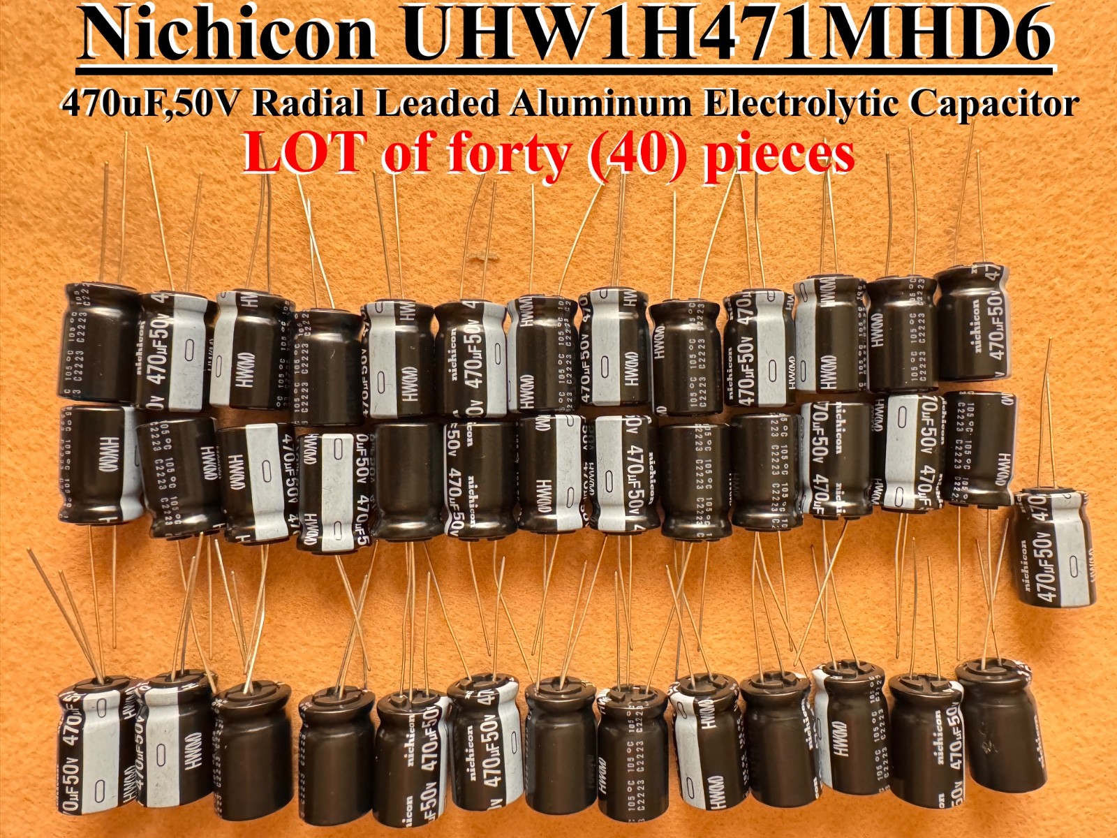 Nichicon UHW1H471MHD6 Radial Capacitor,470uF,50V,±20%,ESR=27mΩ,10000Hrs Lifetime