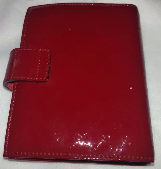 Gucci Red Enamel Notebook Cover with GG Pattern & Heart Snap Closure Used