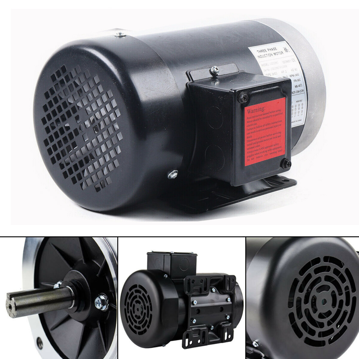 2HP 3 Phase Electric Motor 3450 RPM 56C Frame TEFC 208 230/460V Premium Efficien