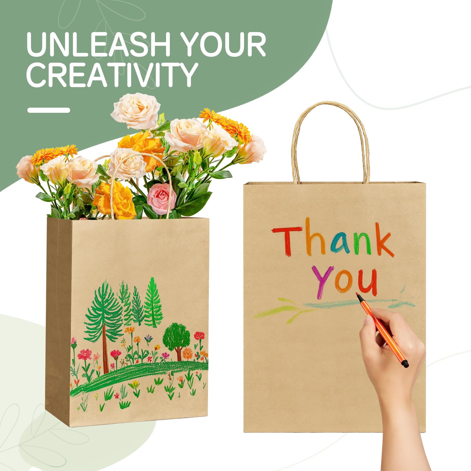 ECOEXTRA Gift Bags 100Pcs Brown Paper 1 count (Pack of 100), Medium