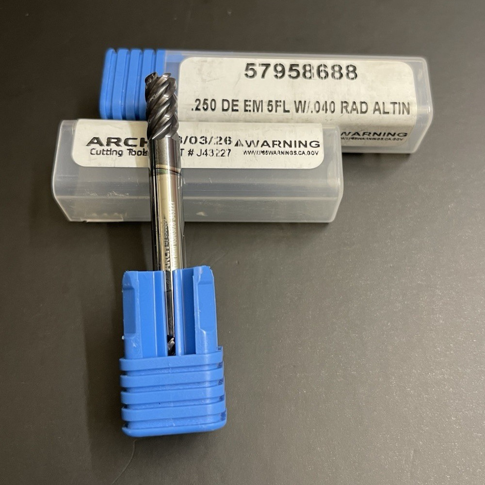 ARCH 1/4″ 5FL Corner Radius End Mill 0.04R Double End Solid Carbide AlTiN