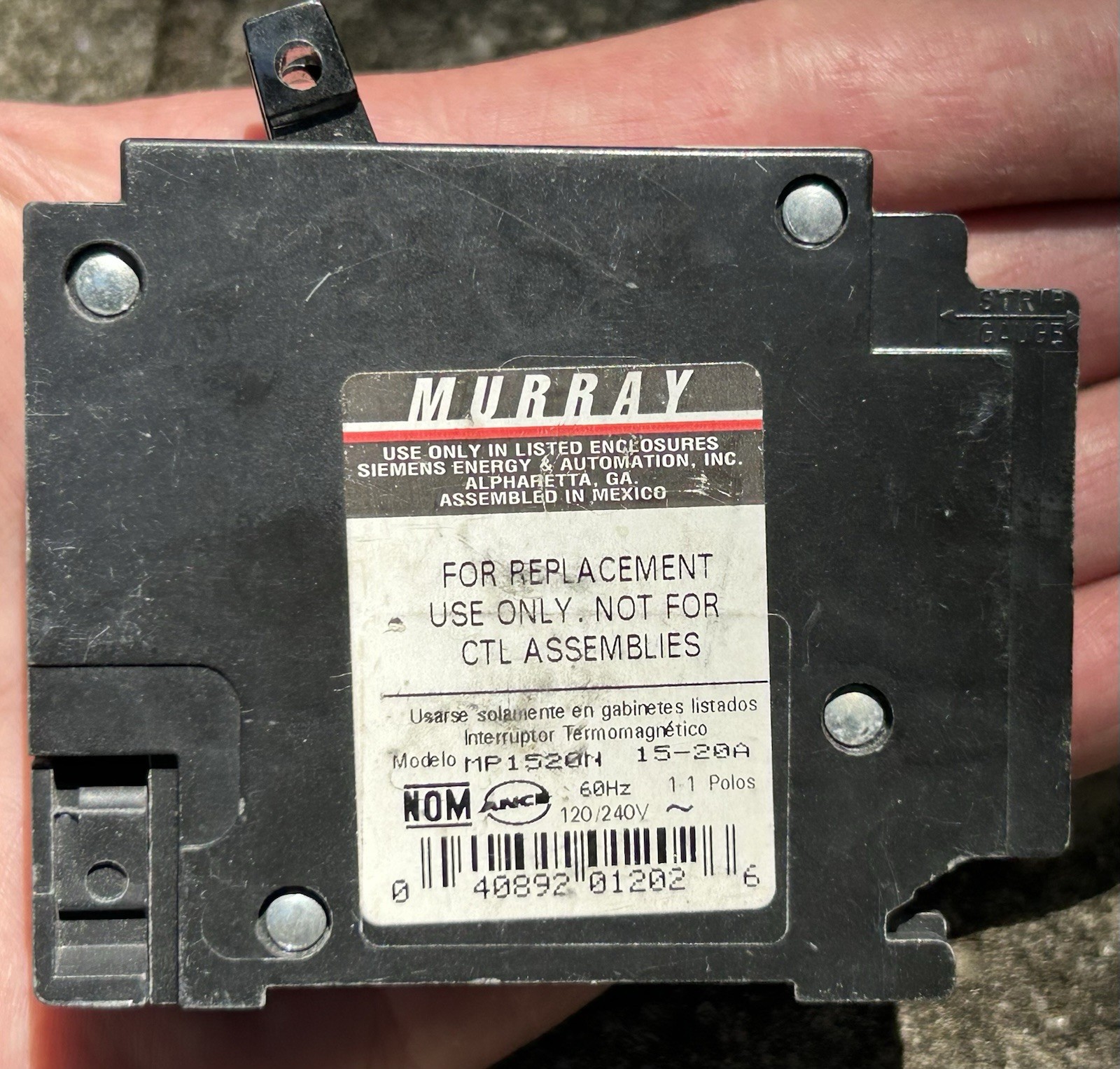 Murray MP1520 Twin Tandem 120V Single-Pole Circuit Breaker 15A 20A Never Used