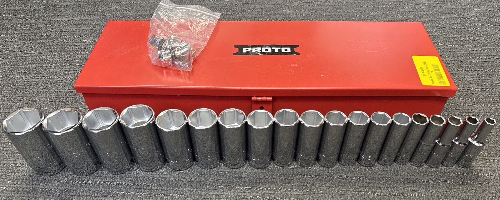 PROTO J54101 Socket Set 19 Pcs, 1/2″ Drive, 6-Point, 3/8″ to 1 1/2″, w/ Tool Box