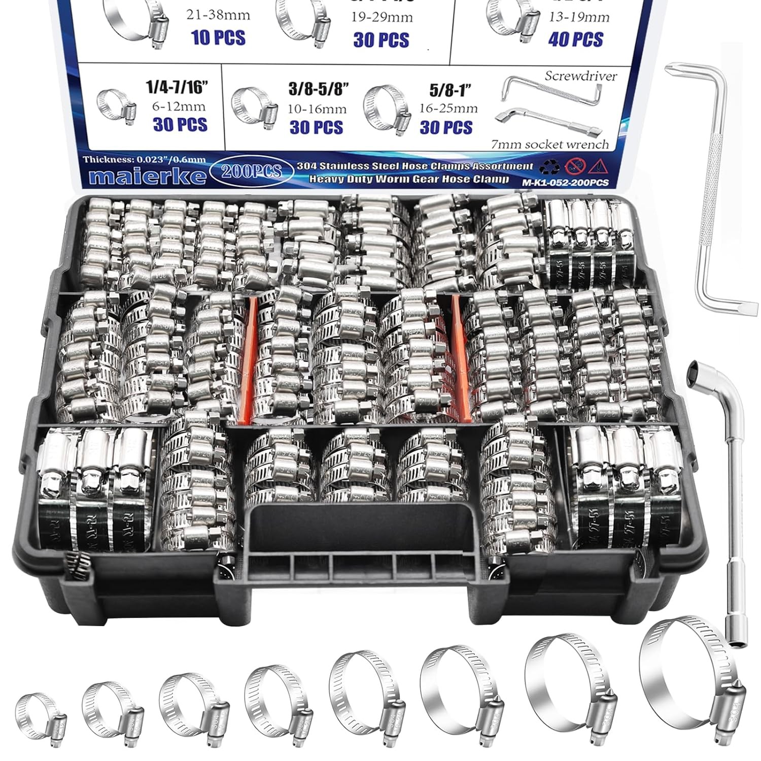 42pc Black Stainless Steel Hose Clamps Assortment Kit 1/4 to 1-1/8 Adjustable