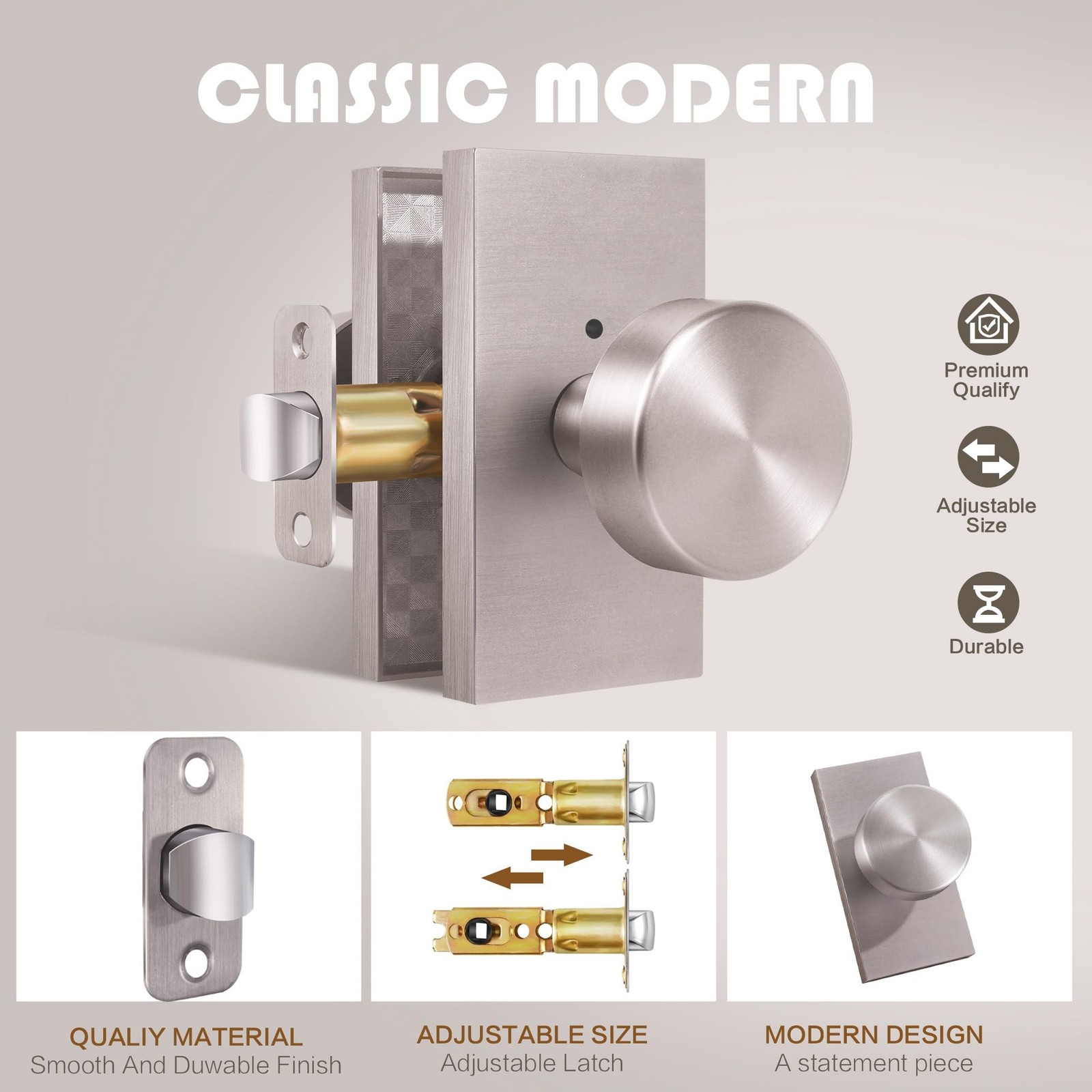 Zinc Alloy Privacy Door Knob with Lock, Brushed Nickel | Door Knob for Bedroo…