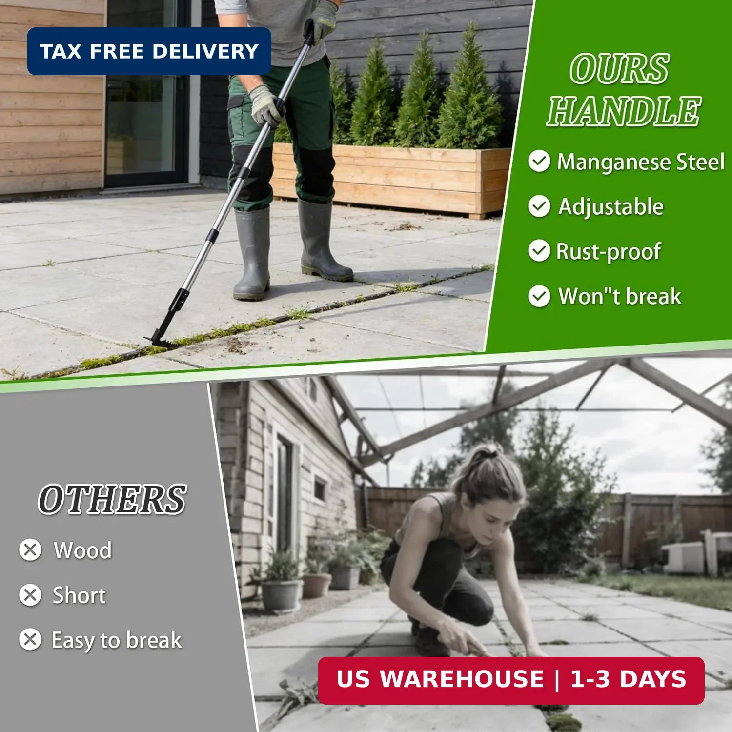 Crack Weeder – Manganese Steel Manual Crevice Weeding Tool, Adjustable Long Hand