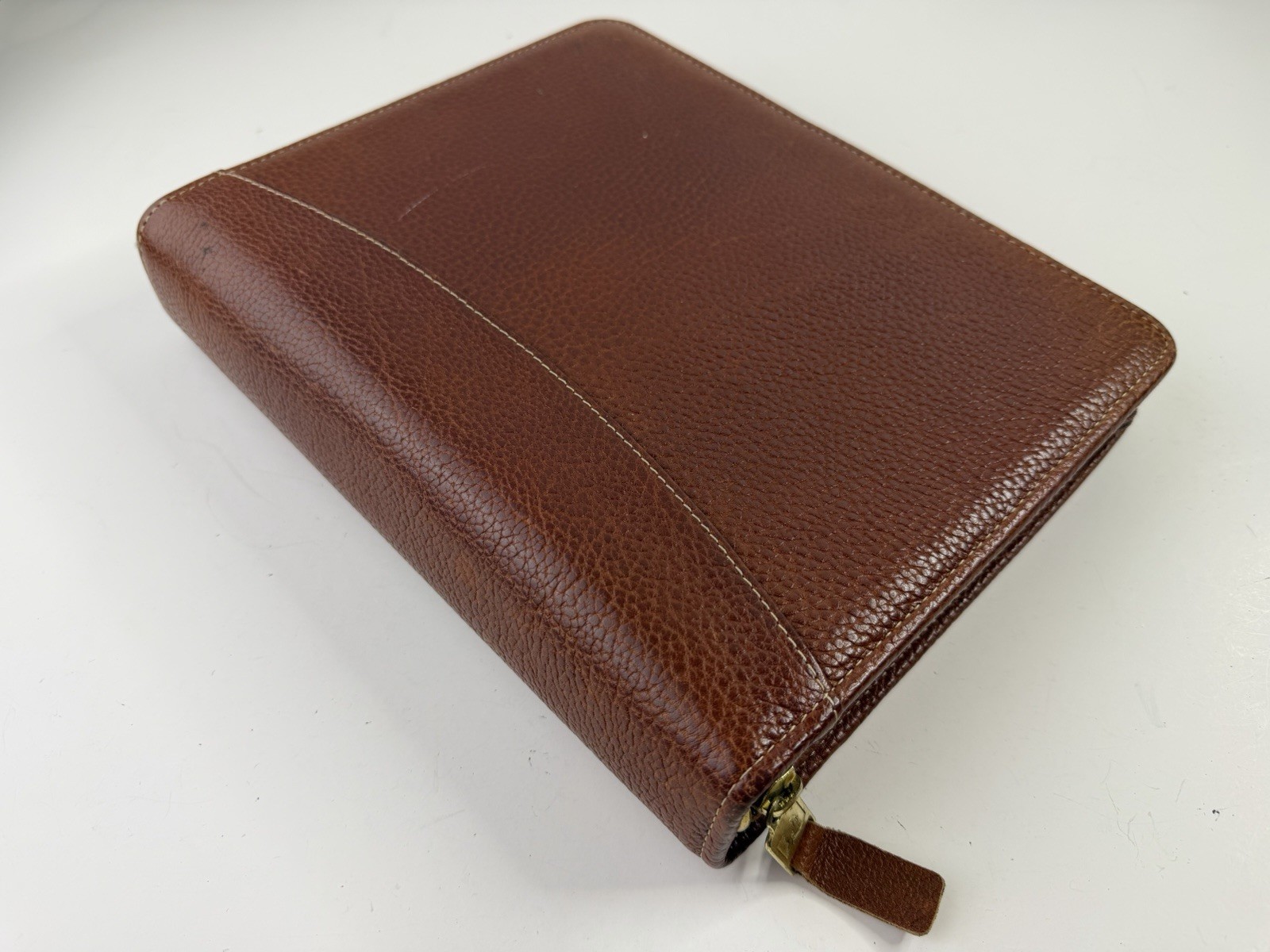 Franklin Quest Brown Pebbled Leather Organizer Planner 7 Ring Binder 11″ X 8.5″