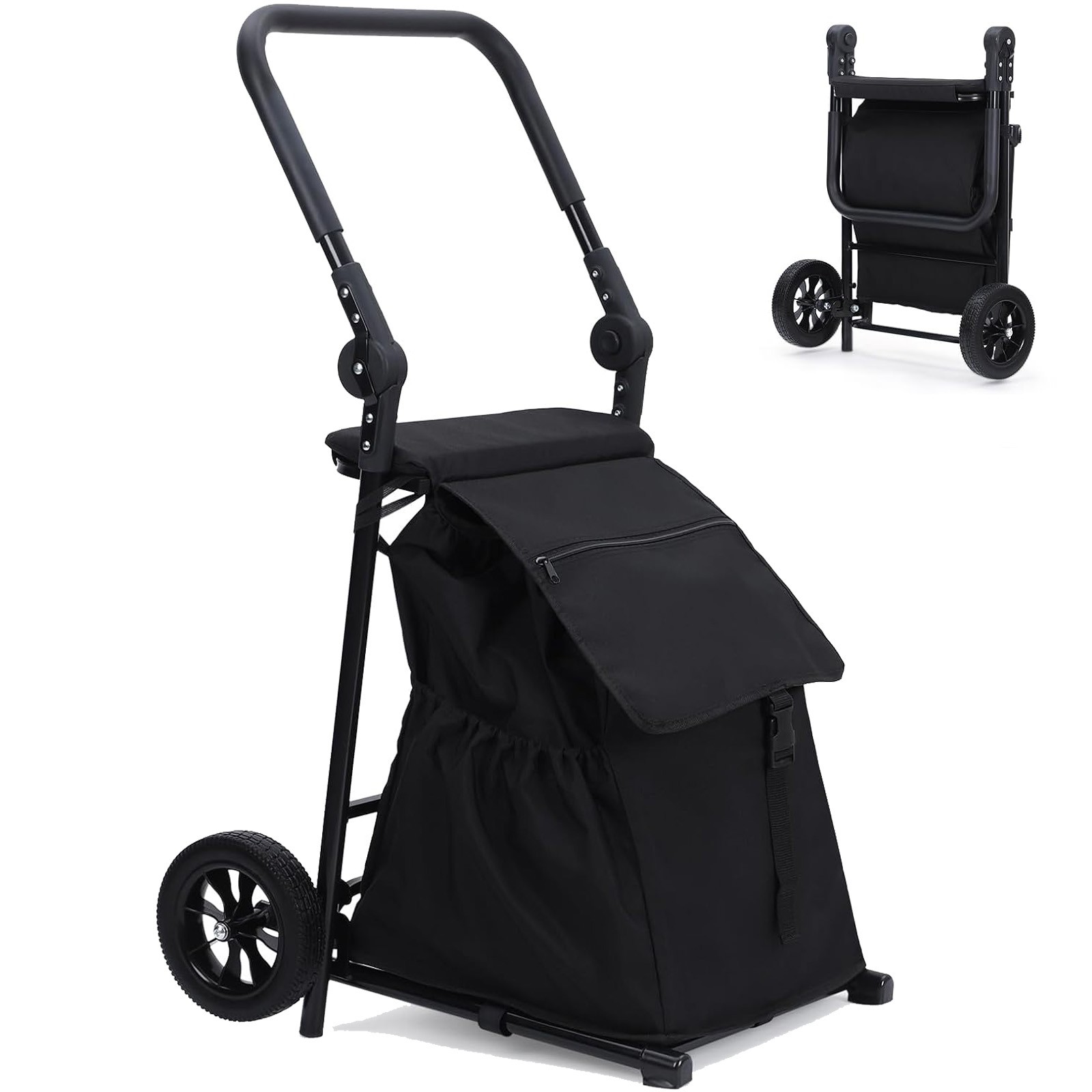 GARVEE Foldable Grocery Cart & Hand Truck, Large Storage Bag, Built-in Seat