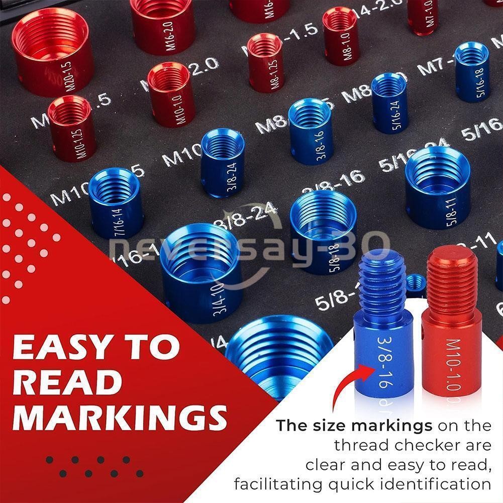 44pcs Screw Bolt Nut Thread Measure Gauge Size Checker Set (23 Inch & 21 Metric)