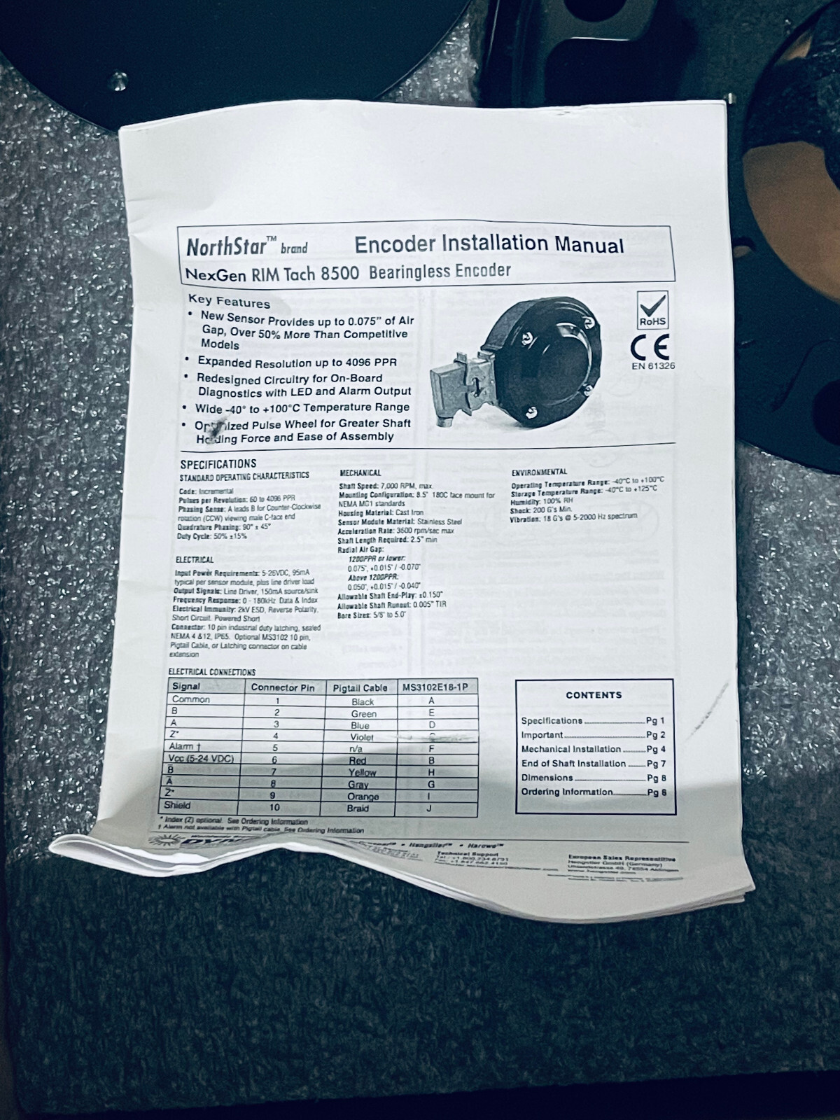 NorthStar RT80600LF102C Encoder Sensor and Accessories