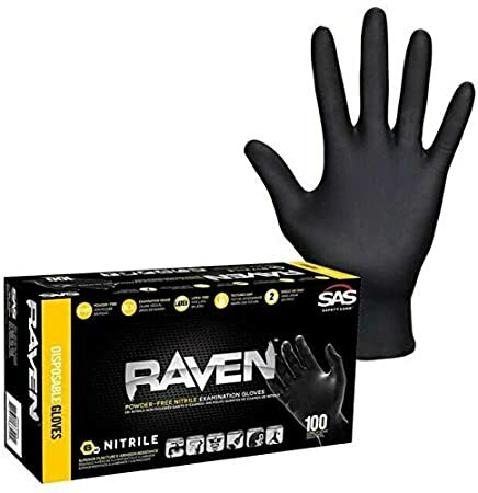 SAS Raven (LARGE) Black Nitrile Gloves Powder Free 66518 Box Of 100