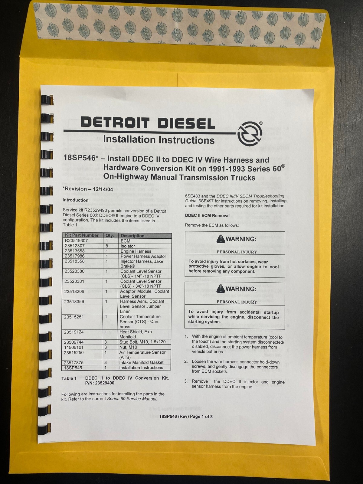Conversion Guide Fits DD Series 60 DDEC II to DDEC IV 18SP546 – Printed Manual