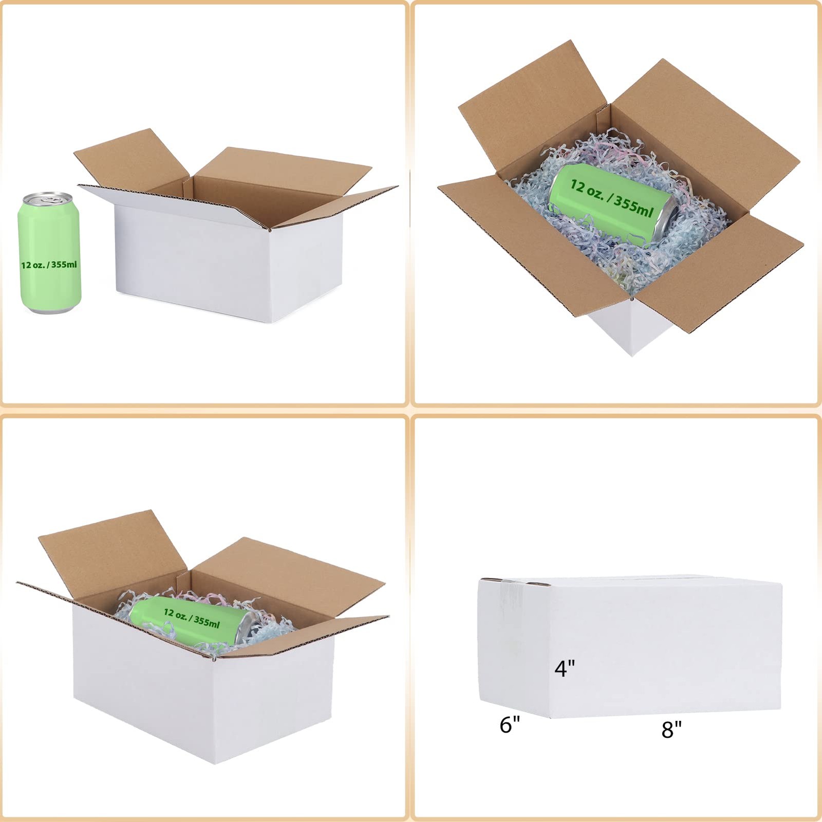 8x6x4 Shipping Boxes Set of 40, White Corrugated Cardboard Box for Mailing Pa…
