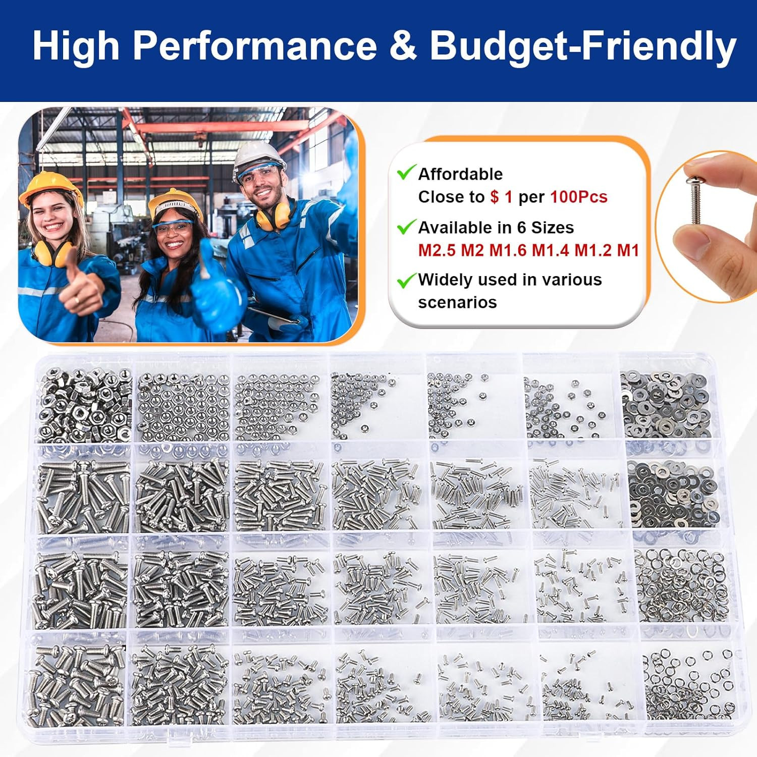 1670Pcs 304 Stainless Steel Metric Micro Screws Nuts Assortment Kit, M1 M1.2 M1.