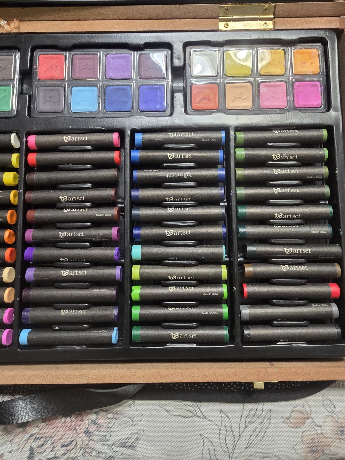 «123» Art Set Wooden Locking Briefcase Holder Used 4 Pencils Only All Paint New