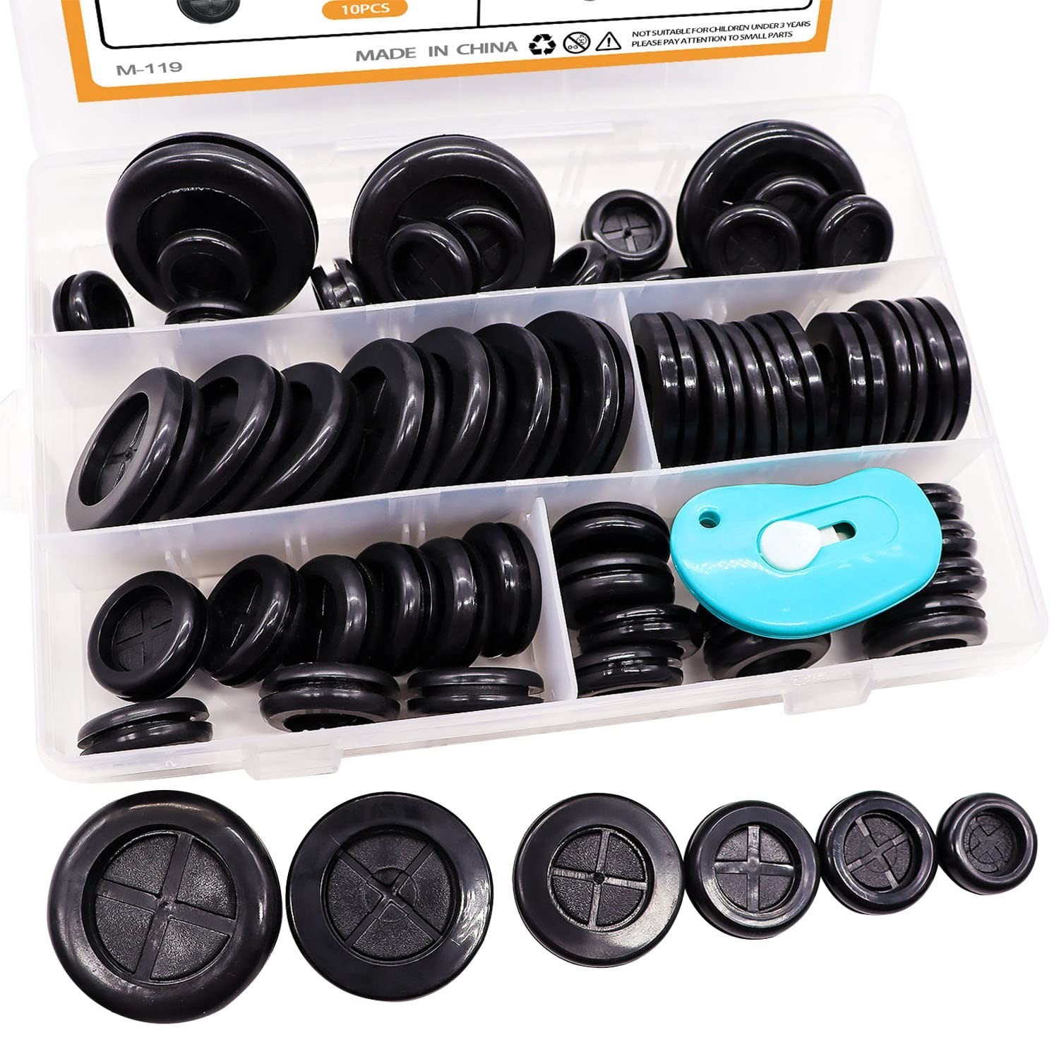53Pcs Rubber Grommet Kit,6 Size (5/8″ 13/16″ 7/8″ 1″ 1-3/16″ 1-1/2″) Drill Hole