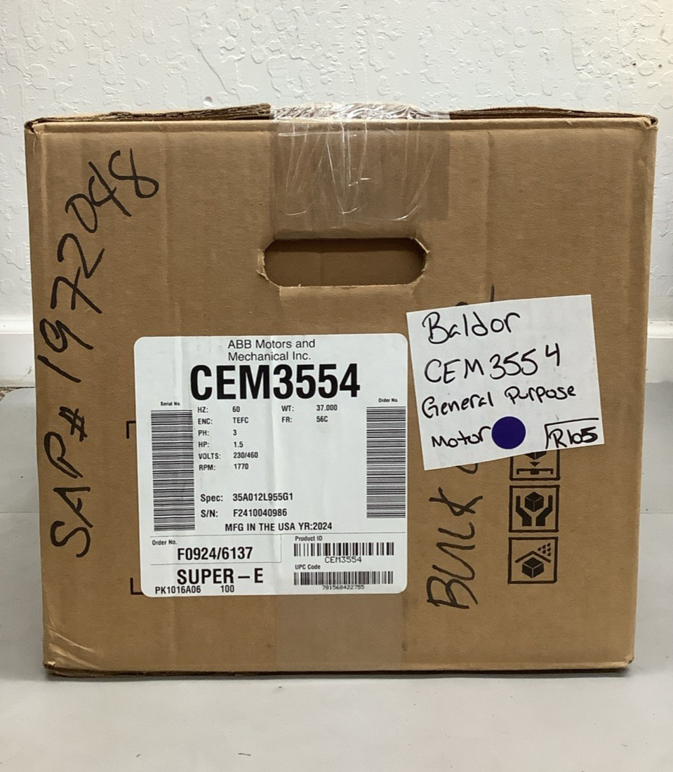 Baldor Reliance CEM3554 General Purpose Motor 1.5HP 230/460V 1770RPM 3-Ph (r105)